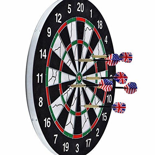 Wuudi Dart Board, Doublesided Flocking Dartboard with 6 Brass Darts(18