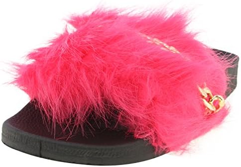 Henry Ferrera Women's Faux Fur Chain Link Slide Sandals, Fuchsia, Size 10'