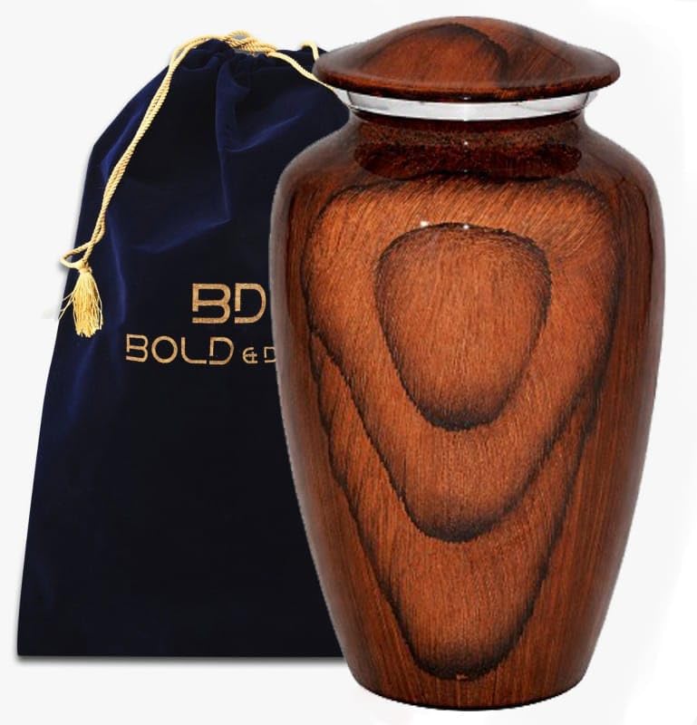 BOLD & DIVINE Aluminium with Wood Grain Finish Cremation Urn | Large | 200 Cubic Inches | For Human Ashes Adult Memorial, Burial, Funeral Cremation Urn — image 1