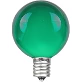 Novelty Lights 25 Pack G40 Green Outdoor Globe Bulbs, E12 Candelabra Base | Light Bulbs, Glass Incandescent Bulbs with 3000 Hour Lifespan, Globe String Lights Replacement Bulbs, 5W for Outdoor Patio