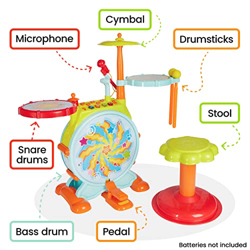 PREXTEX Kids Drum Set Toddler Drum Set Includes Toy Microphone