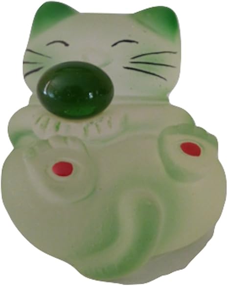 Chat Japonais Polycristal Porte Bonheur Couché Vert