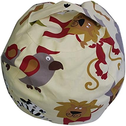 BeSpring Kid's Kids Bean Bag Cover with A Handy Storage Pouch Clean up Their Room and Hide Those Stuffed Toys Out of Sight! Available in 9 Different Patterns(24 inches Diameter,Lion)