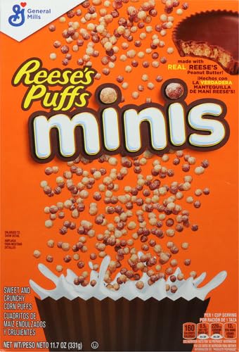 REESE’S PUFFS MINIS BREAKFAST CEREAL, CHOCOLATE PEANUT BUTTER CEREAL, 11.7 OZ