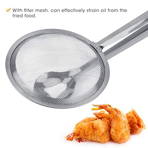 Stainless Steel Drain Oil Fried Food Strainer with Clip Fry Tool Oil Skimmer Food Clip Tong