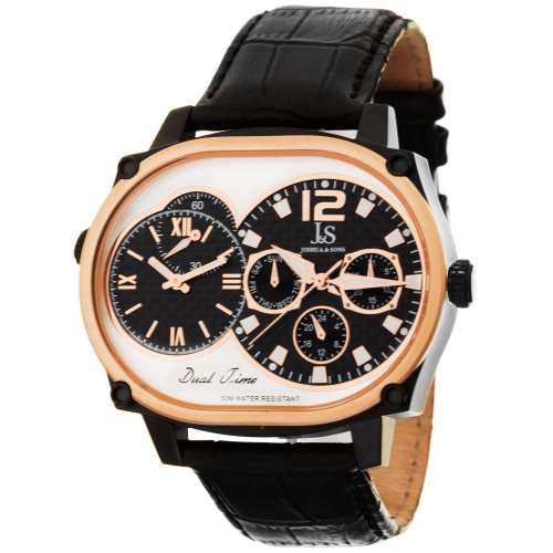 Joshua & Sons Men's Quartz Stainless Steel and Leather Dress Watch, Color:Black (Model: JS-29-02)