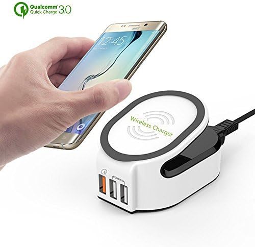 FunPay 3 in 1 Wireless Fast Charger Charging Stand Pad Quick Charge 3.0 with 50W 3-Port for Samsung Galaxy S7 S6 Edge S8 Plus (White)