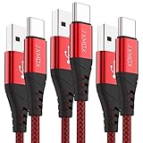 USB C Cable, JXMOX(3-Pack 3ft) USB A to Type C Charger Nylon Braided 3A Quick Charge Cord Compatible with Samsung Galaxy S10 S10E S9 S8 Plus Note 9 8,LG V35 V30 G8 G7,Moto Z,Google,Other USB C(Red)