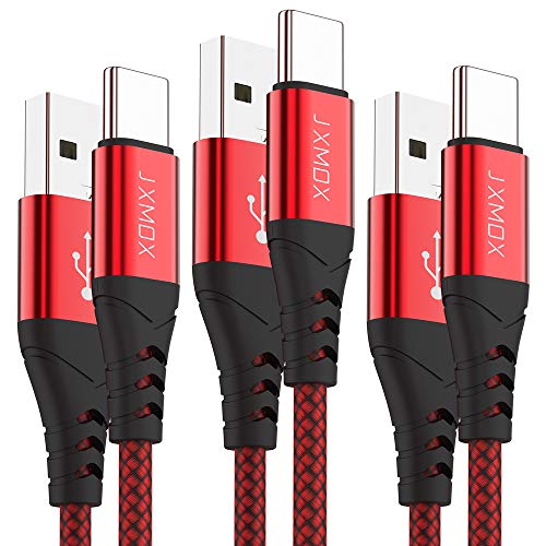 USB C Cable, JXMOX(3-Pack 3ft) USB A to Type C Charger Nylon Braided 3A Quick Charge Cord Compatible with Samsung Galaxy S10 S10E S9 S8 Plus Note 9 8,LG V35 V30 G8 G7,Moto Z,Google,Other USB C(Red)