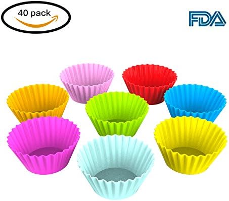 Kiwitwo 40 Pack Silicone Baking Cups Nonstick and Heat Resistant Reusable Cake Molds, Cupcake Liners, Muffins Cup Molds, Truffle Cups, Food Grade