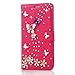 Note 5 Case, Galaxy Note 5 Wallet Case - Mavis's Diary 3D Handmade Wallet Bling Rhinestone Butterfly Lingers Over Flowers Design Red PU Leather Magnetic Clasp Flip Cover for Samsung Galaxy Note 5