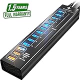 SmartDelux Powered USB Hub - 13-Port USB 3.0 Hub with 10 USB 3.0 Ports, 3 Smart Charging Ports, Power Adapter, Long Cord, LEDs - Black Aluminum