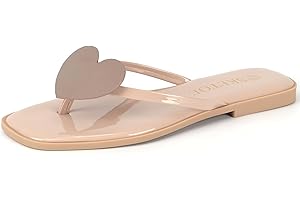 SKETOE Flip Flops for Women with Heart Decoration Comfortable Square Toe Flat Sandals Lightweight Thong Sandals Cute Beach Slides
