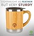Stainless Steel & Bamboo Coffee Mug - Insulated Wooden Cup with Handle & Lid - Non-Spill On the Go - Keep Your Tea Hot Longer - Unique Gift for Men & Women - 11 oz / 300 ml
