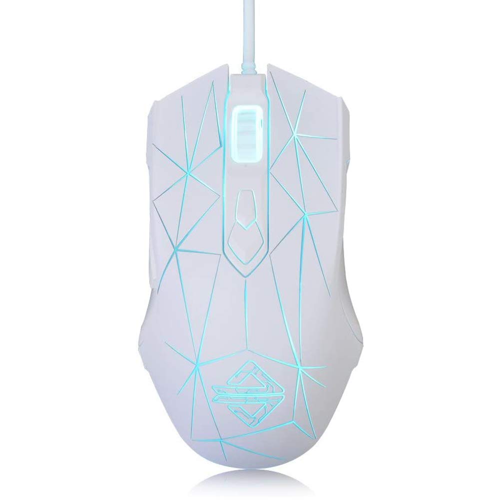 LexonElec AJ52 Wired RGB Gaming Mouse, PC Gaming Mouse with 7 Adjustable DPI Levels 7 Buttons, USB Optical LED Backlit Rainbow Mouse for PC XBOX Mac OS Linux - Star White