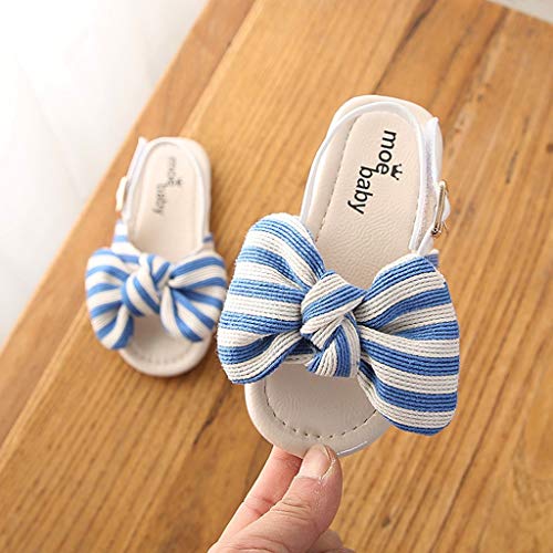 Tantisy â™£â†­â™£ Girls Striped Bowknot Sandals/Flat Slippers/Fashion Dual use Casual Shoes (Children/Little Kid/Big Kid) Blue