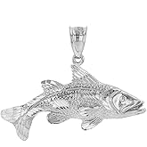 Claddagh Gold 925 Sterling Silver Textured Sea Bass Fish Pendant