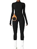 AEEZO Womens Fleece Lined Workout Jumpsuits Zip Up