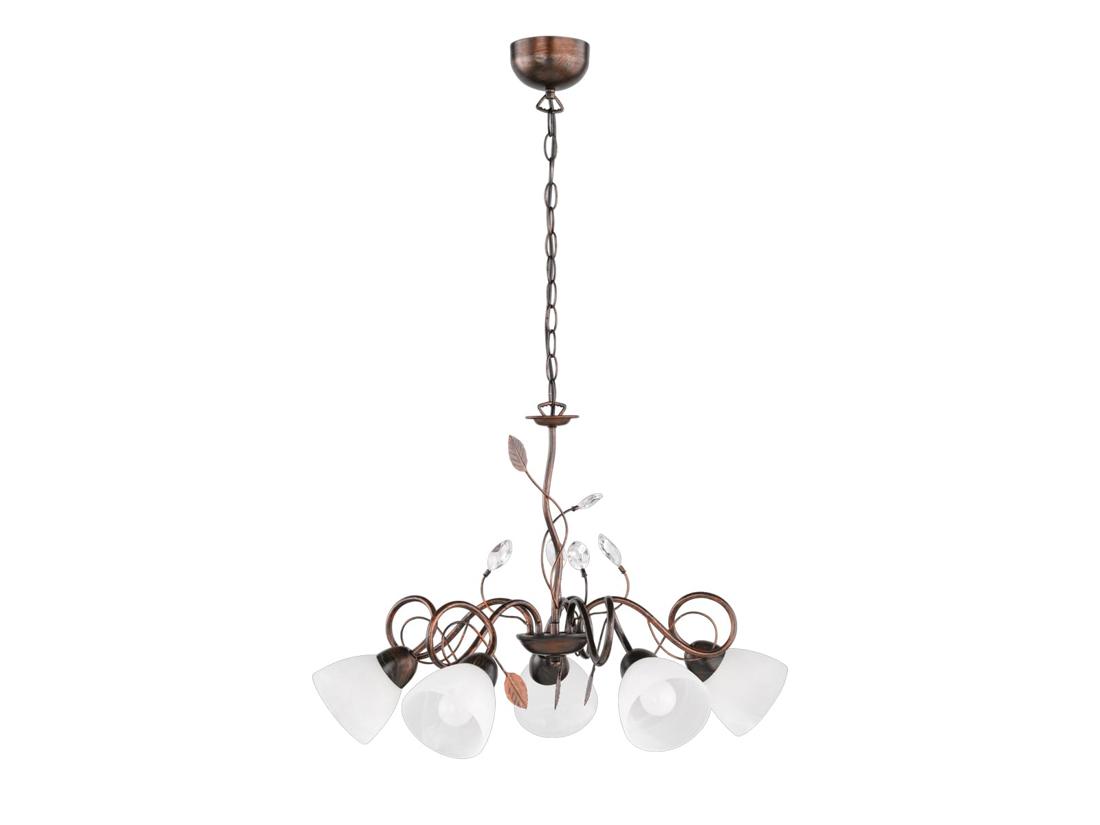 Trio Leuchten Traditio 110700528 Chandelier Metal Antique Rust-Coloured Glass in White Excluding 5 x E14