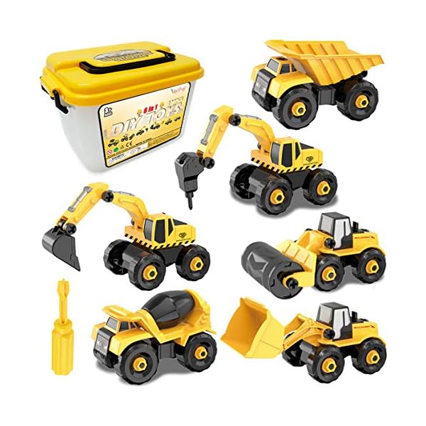 Take-Apart-Construction-Vehicles-Excavators-Truck-Toy-with-Storage-Box-6-in-1-DIY-Building-Educational-Gift-Toys-for-Boys-Girls-Age-3-4-5 Vanplay Take-Apart Construction Vehicles Excavators Truck Toy with Storage Box, 6 in 1 DIY Building Educational Gift…