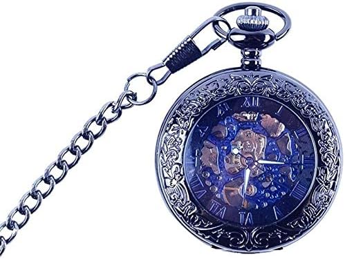 懐中時計 ジュエリー中空フリップブルーレトロな機械メンズ女性のショートチェーン ポケットの