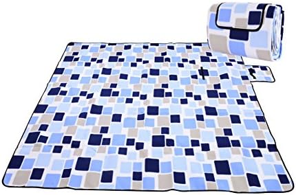 Molumo Large Foldable Waterproof Camping Mat Fleece Surface Picnic Blanket for Outdoor Camping Hiking Beach Trip Fit 4-6 Person (Blue Plaid)