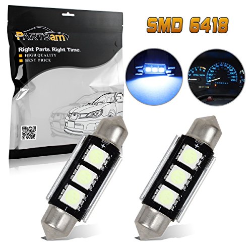 Partsam 2pcs C5W 6418 3-Epistar-5050-SMD Ice Blue LED Bulbs Rear License Plate Lights 36mm 39mm Festoon Error Free Canbus 12V for European Cars