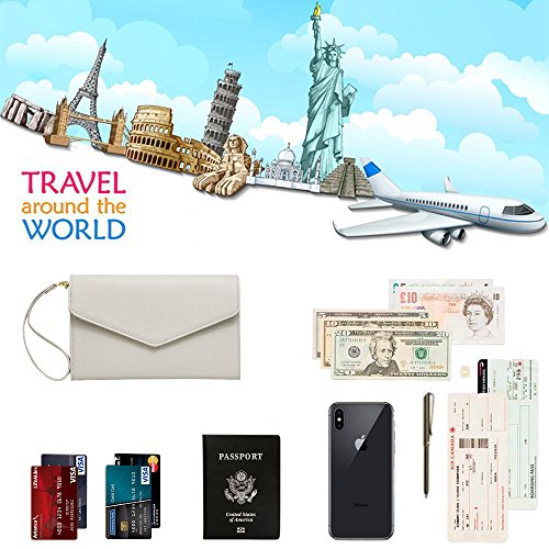 Krosslon Rfid Passport Holder Wristlet Travel Wallet Trifold Documents Organizer Slim Purse, Fit US UK CA Passport Cover Best Traveling Accessories for Women, Mist Grey(204#)