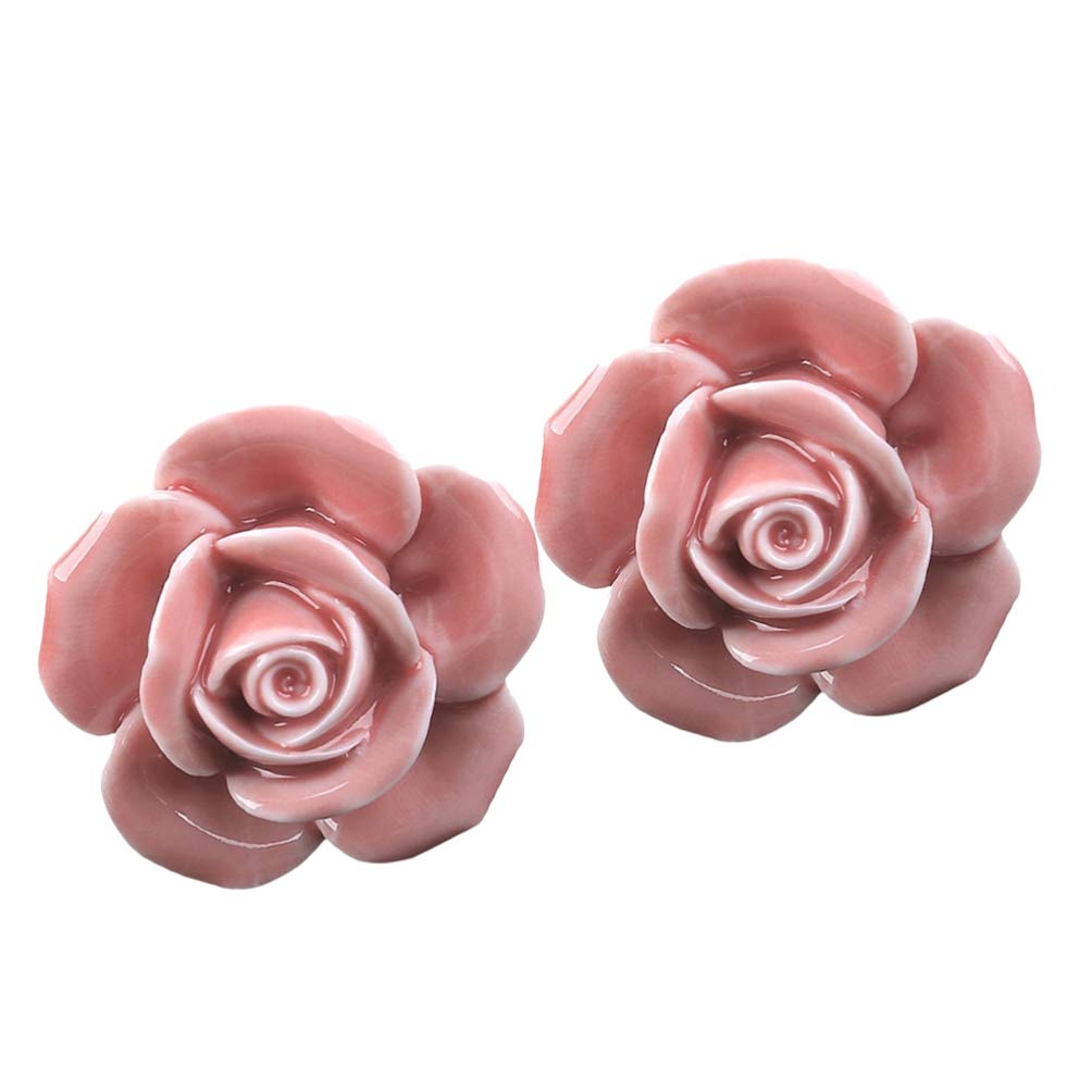 BESPORTBLE 2pcs Rose Flower Ceramic Door Knobs Handle Pull Knobs Cupboard Drawer Pull Handles Cabinet Dresser Handles