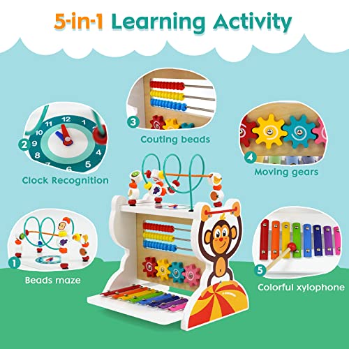 Nukied Wooden Activity Cube, 5in1 Montessori Toys for 1 Year Old