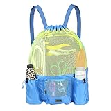 EocuSun Large Mesh Swimming Bag, Beach Drawstring Backpack, Mesh Mummy Backpack Beach Sports Gear Swim PE Gym Equipment Bag Sackpack Backpack for Men Women Boys Girls and Kids