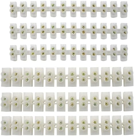 BGTXINGI 6Pcs 30A 60A 12 Position Double Row Screw Terminal Block Environmental Friendly Flame Retardant Nylon Terminal Barrier Block Connector For All Wide Use(White)