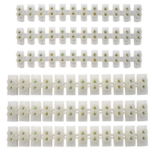 BGTXINGI 6Pcs 30A 60A 12 Position Double Row Screw Terminal Block Environmental Friendly Flame Retardant Nylon Terminal Barrier Block Connector For All Wide Use(White)