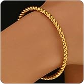 RATVIU Gold Bracelets for Women Dainty 18K Gold Plated Twisted Chunky Cuff Bracelets Adjustable Stainless Steel Bangle Lightweight Jewelry Gifts