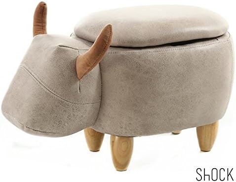 Wood Support Upholstered Footstool for Kids Ottoman Pouffe Footrest Stool 3D Cute Animal Shape (Gray Buffalo (storage))