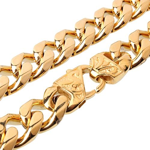Innovative jewelry Gold Plated 12/15mm Men's Stainless Steel Curb Link Chain Necklace Choker,16-40"