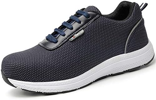 Mens Toe Cap Safety Shoes Work Lace Up Comfortable Lightweight Non Slip Walking Trainers Ankle Boots Mesh Hiker Black Blue Size UK 3.5-11