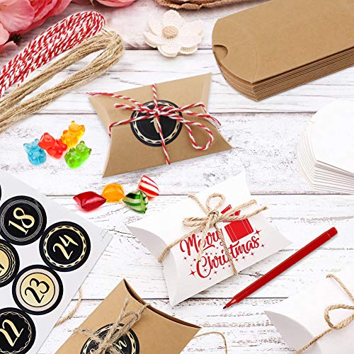 VGOODALL Adventskalender zum befüllen, 24 Adventskalender Kraftpapier Tüten mit 24 Zahlenaufklebern Weihnachts-Geschenktüten Kissenschachtel für Weihnachtsdeko zum DIY zum Basteln