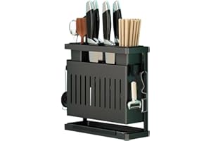 Knife Block Holder, Knives Chopstick Rack with Draining Tray, Wall Mounted Kitchen Knives and Chopstick Organizer, Space Savi