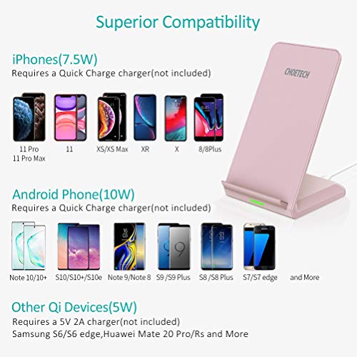 CHOETECH Wireless Charger, Qi-Certified 10W Max Fast Wireless Charging Stand, Compatible iPhone 11/1 - //coolthings.us