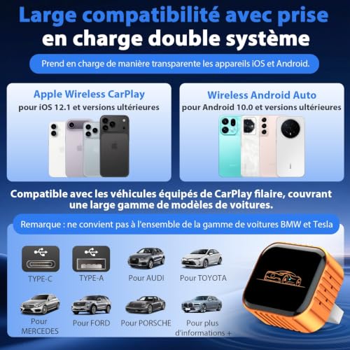 Mini Wireless CarPlay Adapter: 2 in 1 CarPlay and Android Auto Wireless Adapter Quick Connection Stable and No Delay Plug & Play Dongle for Car USB-A/C Compatible with iPhone and Android