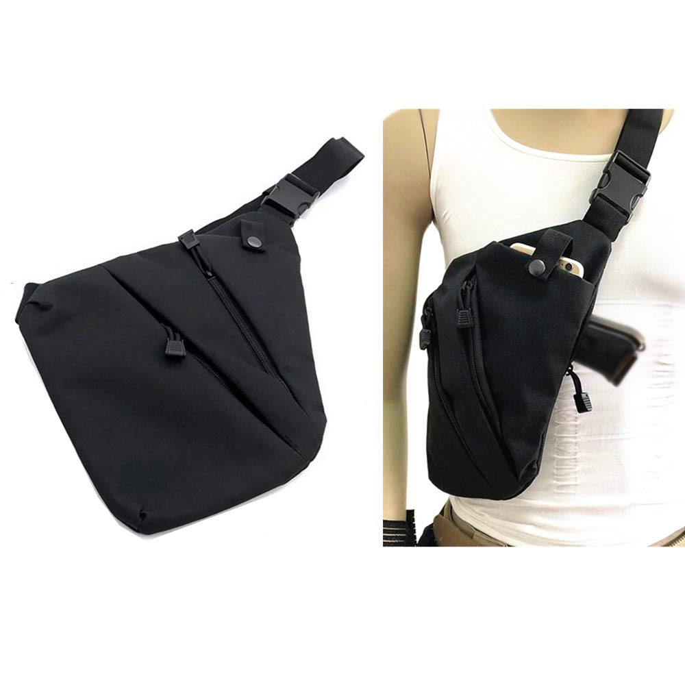HWZ Multifunctional Concealed Tactical Storage Gun Bag Holster Men's Right Nylon Shoulder Bag Anti-Theft Bag Chest Bag Hunting，Cycling, Camping, Leisure, Sports (Black)
