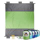 USA PolarBear Large Beach Blanket, Compact Sandfree Outdoor Picnic Mat for 7 Adults Travel Camping Hiking Music Festival, with 4 Stakes & Hook