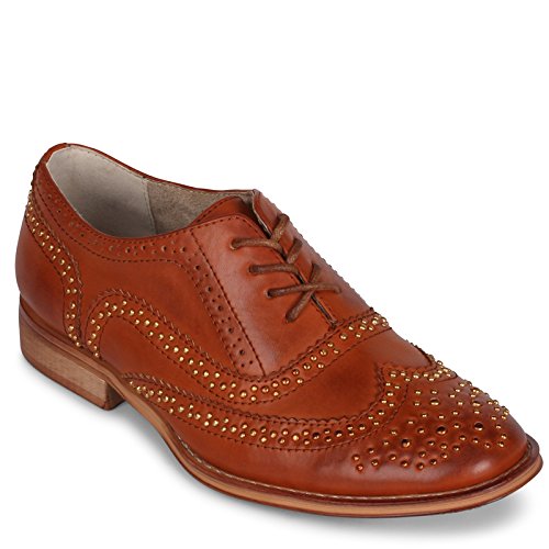 Wanted "sibling" lace up oxford with stud detailing- (tan, 6)