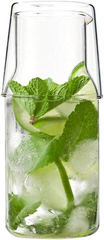 Putuio 2 in 1 Heat-Resistant Drinking Glass Water Cup Set,A Glass Teapot with A Single Cup,Use Cup as Lid,Handmade Crafts (400ml)