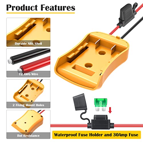 2-Pack Dewalt 20V To Power Wheels Adapter Kit – With Fuses, 12 AWG Wire For DIY RC Cars, Toys & Robotics