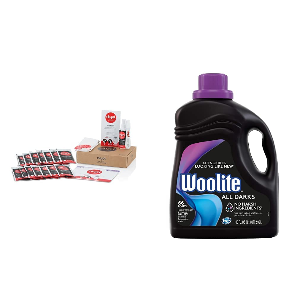 dryel - CRB-12000v2 Dryel At-Home Mega Dry Cleaner Starter Kit & Woolite All Darks Liquid Laundry Detergent 66 Loads, 100 Fl Oz (Pack of 1), Packaging May Vary