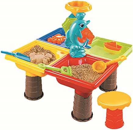 AHZZY Sand and Water Play Table, Beach Garden Sandpit Sandbox Desk Toys for Building on Beach or in Sandbox Activity Play Set Buckets, Tools, Molds for Toddler (Dolphins (Square))