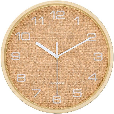 jomparis 12" Silent Wall Clock Wood Non Ticking Digital Quiet Sweep Large Decorative Modern Style Good for Living Room & Home & Office (Yellow Dial White Arabic Numerals)