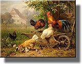 ArtWorks Decor Chicken on Wheelbarrow Picture on Stretched Canvas, Wall Art Decor, Ready to Hang